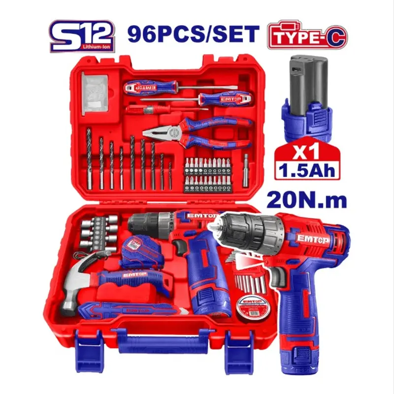 VALISE D’OUTILS+VISSEUCE 12V 96P EMTOP EEDK09601