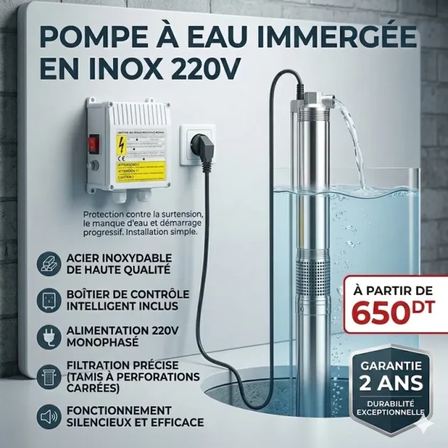 Pompe a eau immergée inox 220V