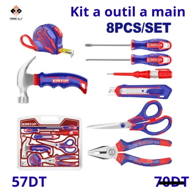 KIT OUTILS À MAIN 8P EMTOP EHTS01081